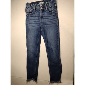Kan Can Kids Girls Size‎ 14 High Rise Ankle Skinny Jeans Frayed Hem Blue Denim